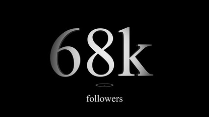 68k followers graphic depicting social media achievement and audience growth with dark background