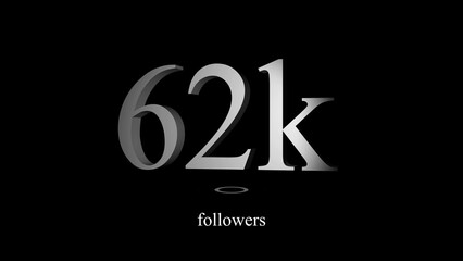 Celebrating 62k followers on social media with stylish metallic silver text on black background