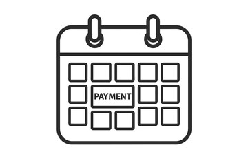 Payment calendar outline icon showing monthly payment date, recurring billing reminder, payday schedule, tax day due, automatic subscription debit, budget planning concept vector