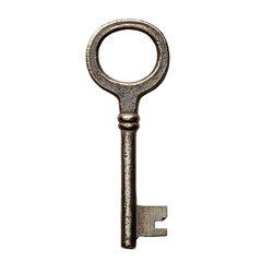 Key inserted halfway into a keyhole, viewed from the side on transparent background