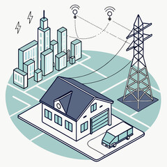Isometric Illustration Smart City Smart Home Technology Network