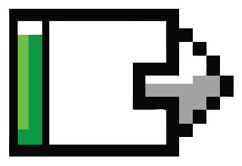 Obraz premium Retro pixel art emergency exit sign with a directional arrow, perfect for vintage-themed safety or informational graphics