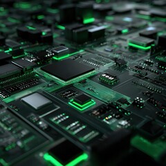 Fototapeta premium 3D green neon dark digital layout The motherboard --profile hla8cp7.