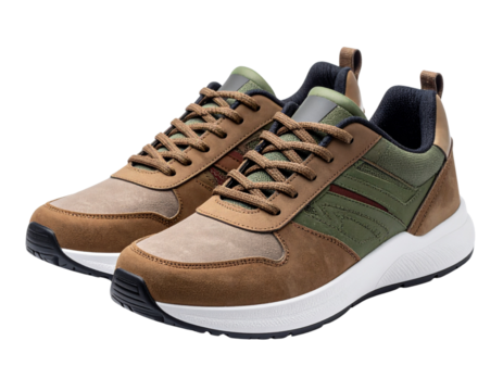  Lace-Up Sneakers with Suede and Mesh Upper in Earth Tones, Side View with White Sole, Isolated on White – AI Generated