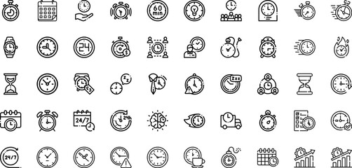 Vector icon set. time management clock calendar deadline schedule hourglass stopwatch timer alarm reminder appointment icon set vector and more. vector illustration
