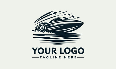 Speedboat races across the water, leaving a trail, set against a starry background.