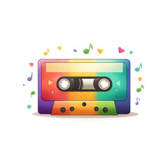Colorful Retro Cassette Tape with Rainbow Gradient Fill and Bold Outline