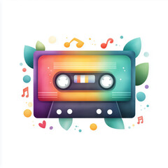 Colorful Retro Cassette Tape with Rainbow Gradient Fill and Bold Outline
