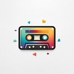 Colorful Retro Cassette Tape with Rainbow Gradient Fill and Bold Outline