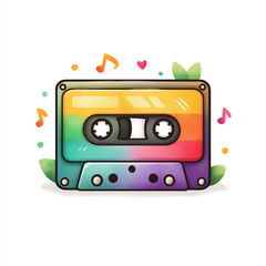 Colorful Retro Cassette Tape with Rainbow Gradient Fill and Bold Outline