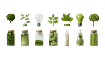 Green energy and sustainable products concept isolated on transparent background