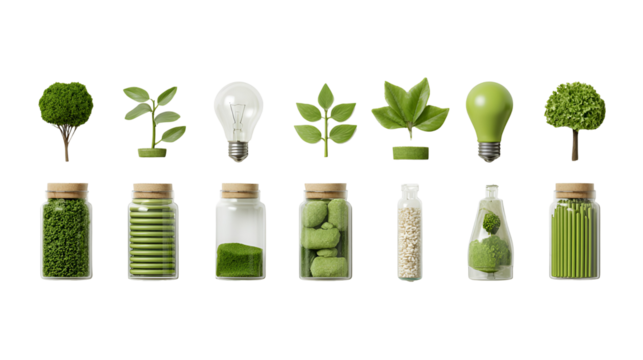 Green energy and sustainable products concept isolated on transparent background