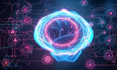 Digital Brain Map of Illuminated Neural Activity - Powered by Adobe