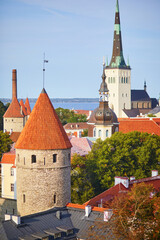 Fototapeta premium Scenic view of the old town in Tallinn, Estonia. Old Town of Tallinn preserved its Medieval origin, most of the buildings were built during 13-16 centuries.