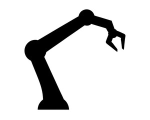 Silhouette of a robotic arm with a claw, reaching out in black