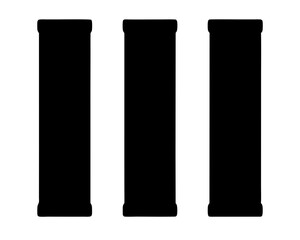 Three black solid rectangular pillars with rounded edges isolated on white backdrop