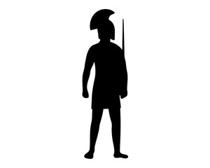 Silhouette of a spartan warrior wearing a helmet and holding a spear