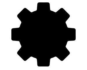 Black gear icon representing industry or mechanics on a white background