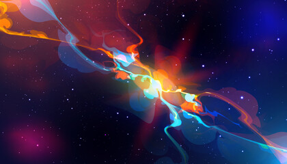 Abstract cosmic explosion with glowing energy waves stars and colorful nebula in outer space Perfect for sci fi fantasy and futuristic universe designs
