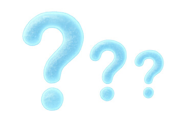 Naklejka premium Three question marks made of glowing snow are displayed on a transparent background, creating a winter-themed image ideal for holiday projects