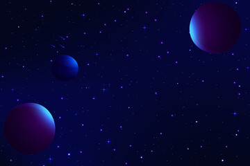 Outer space background with glowing stars and gradient planets on deep blue sky Perfect for sci fi astronomy education and futuristic space themed designs