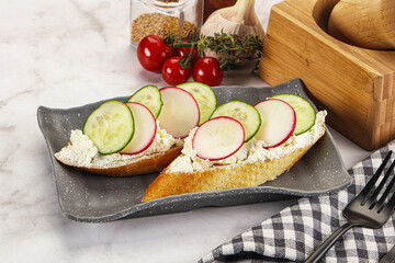 Bruschetta with soft cheese and radishes