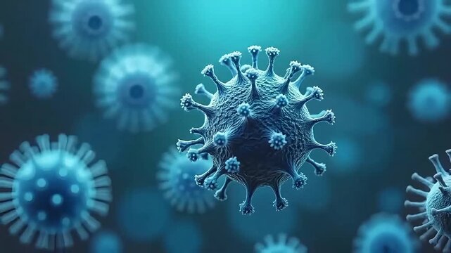 Microscopic virus illustration representing infection, health risk, pandemic, or medical science concept - Powered by Adobe