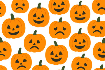 Cute cartoon halloween pumpkin doodle is a seamless pattern vector illustration