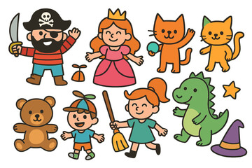 Locate the costume pieces for a girl in this educational kids' game that features an attention task, a funny cartoon character, a worksheet page, and a puzzle with hidden items, all part of an