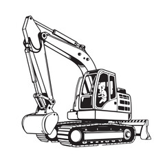 Fototapeta premium Excavator details vector design concept black and white illustration.
