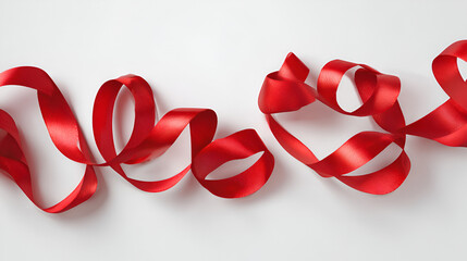 Red ribbon swirls on white background elegant design element