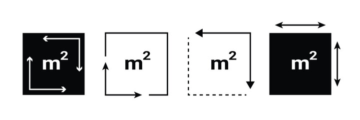 Square Meter icon. M2 sign. Flat area in square metres . Measuring land area icon. Place dimension pictogram. Vector outline illustration isolated on white background.