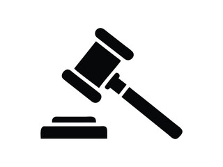 Silhouette of a black gavel and sounding block symbolizing justice and legal decisions
