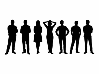 Diverse group of people standing together in silhouette isolated on white background silhouette