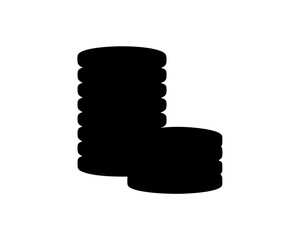 Black Silhouette Illustration of Two Stacks of Coins on a White Background
