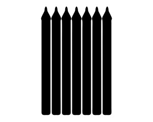 Seven Silhouettes of Elegant Candles Standing Tall in a Row, Black on White