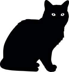 Black cat silhouette sitting mystical pet