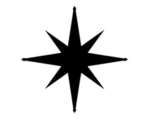 Elegant Eight Pointed Star in Black Silhouette with Detailed Extensions