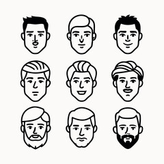 Fototapeta premium Stylish Men's Hair and Beard Silhouettes Collection