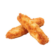 Crispy Breaded Chicken Strips on White Background