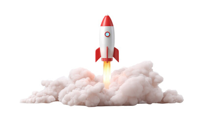 Rocket Launching: A sleek, modern rocket launches with billowing smoke. Emphasizing potential and forward motion.