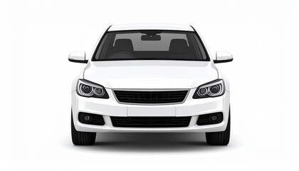 Isolated Front View of White Sedan with Clean Cutout on White Background, High-Quality Product Render for Automotive Presentation