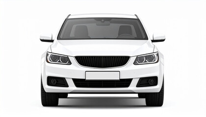 Isolated Front View of White Sedan with Clean Cutout on White Background, High-Quality Product Render for Automotive Presentation