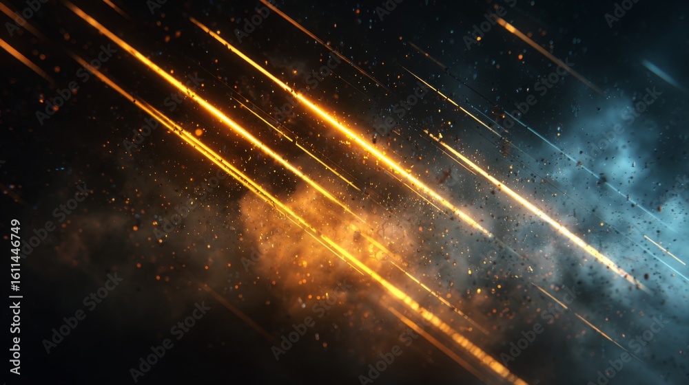 Poster dynamic stream of glowing light in dark sci-fi background with diagonal flare patterns and whisperin