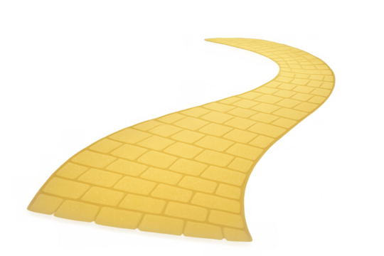 Yellow brick road curving through a transparent background, evoking a journey into the unknown