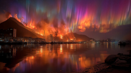 Disasters and aurora storm, global warming caused by humans in the future.