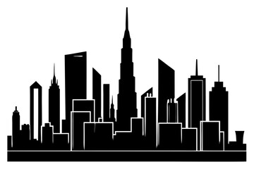 Obraz premium Cityscape skyline buildings urban modern architecture silhouette vector illustration