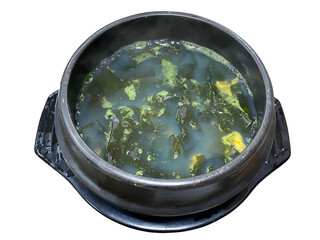 Fresh Sea Urchin Seaweed Soup in Traditional Korean Stone Pot, Healthy and Flavorful Korean Seafood Broth