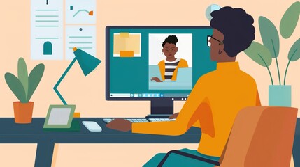 Naklejka premium ngaging Interactive Remote Study Environments for Virtual Learning Sessions, Online Tutoring and Distance Education Concepts
