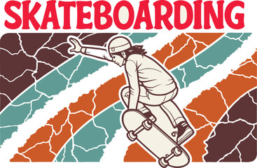 Fototapeta premium Retro Skateboarder Illustration with Abstract Background for T shirt Design and More